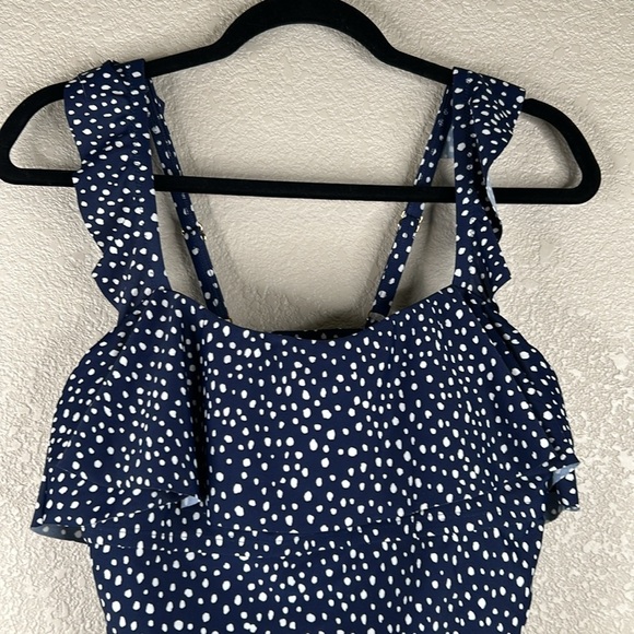 Kona Sol Navy & White Polka Dost Ruffle One Piece Summer Swimsuit Size 14 - Picture 2 of 8